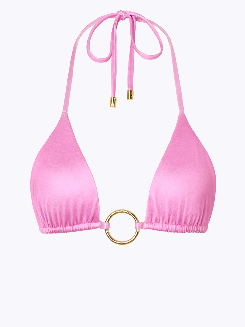 NWT Cin Cin Dahlia Pink Isle Hoop Halter Triangle Bikini Top with Gold Ring